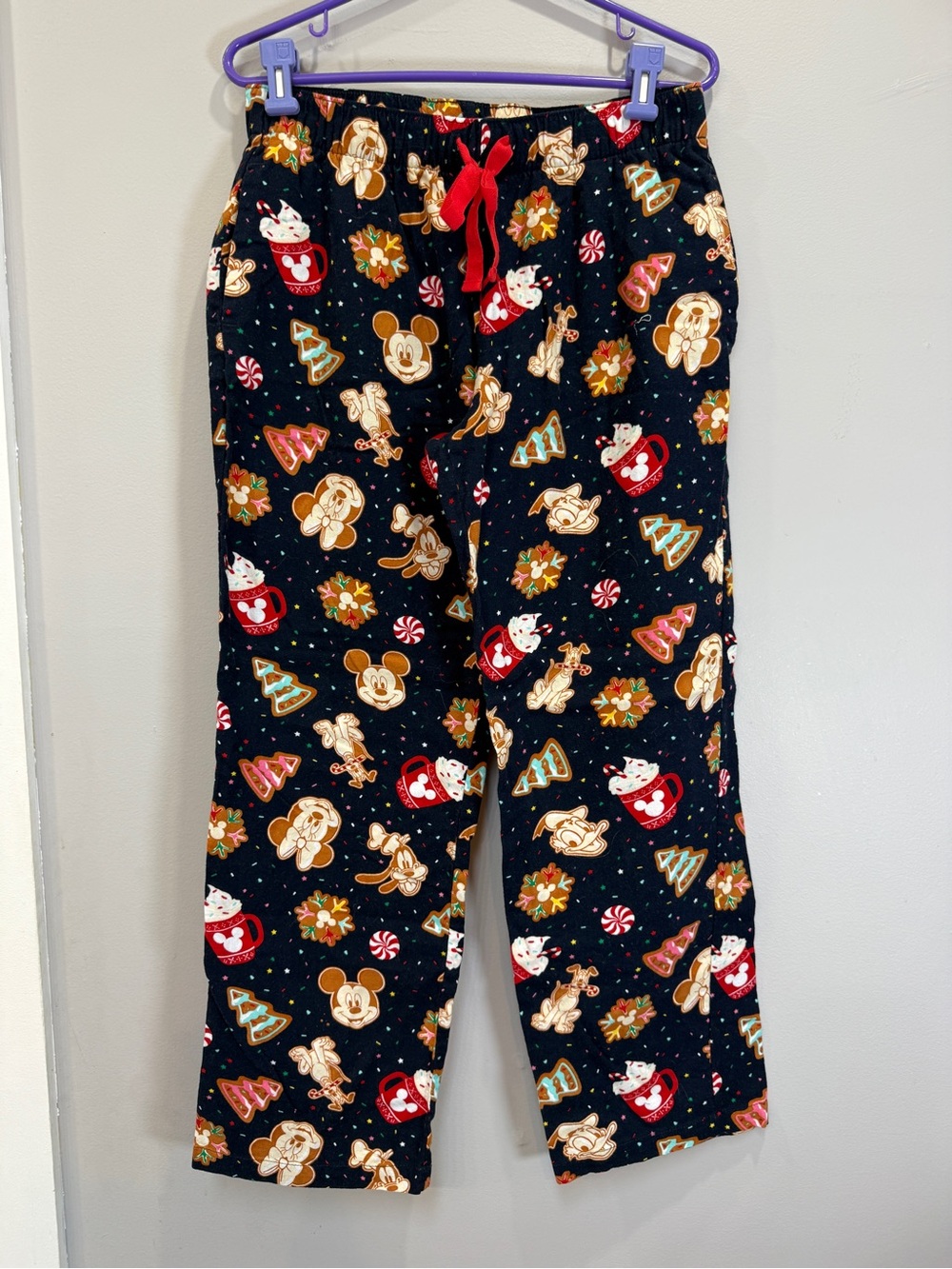 Old Navy Black Holiday Mickey Mouse Pajama Pants with Red Drawstring
